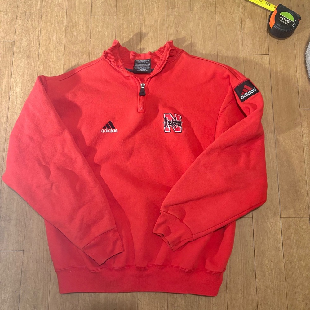 Adidas Nebraska Huskers Quarter Zip Sweatshirt Red Vintage Mens Medium NCAA